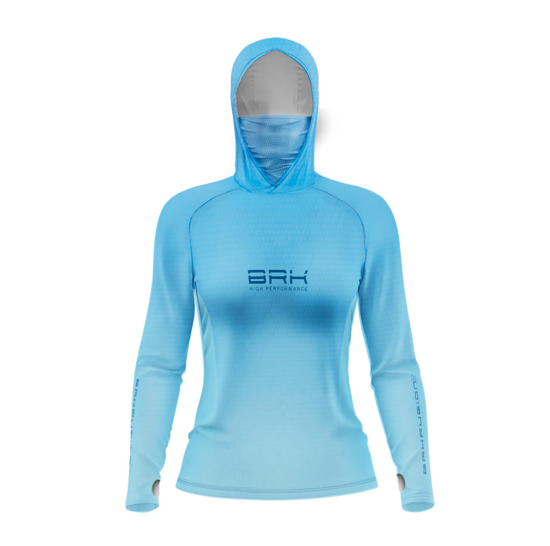 Camisa FusionX Feminina Brk Clean Azul Claro com Capuz e Proteção UV50+ - Brk Fishing