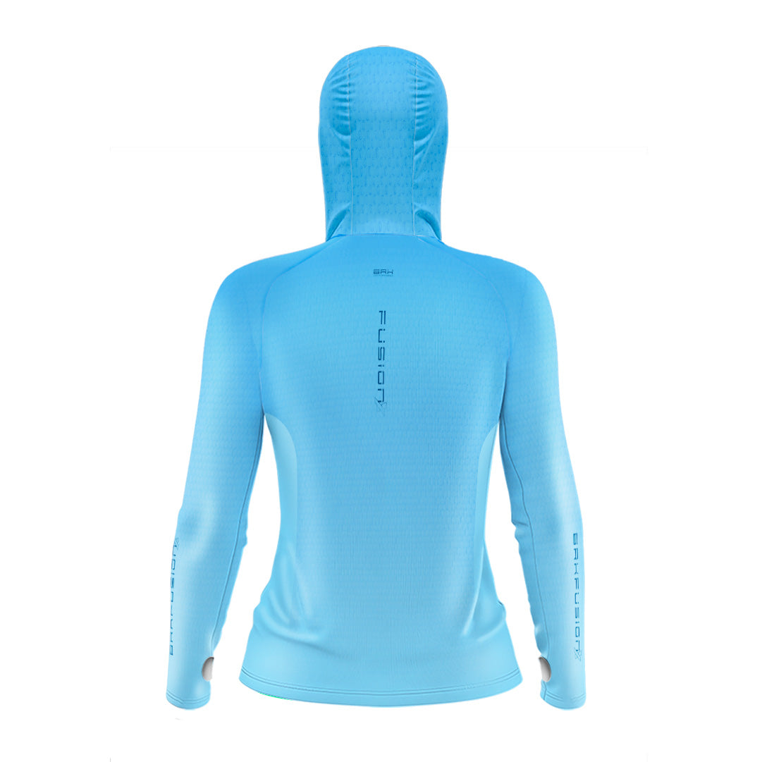 Camisa FusionX Feminina Brk Clean Azul Claro com Capuz e Proteção UV50+ - Brk Fishing