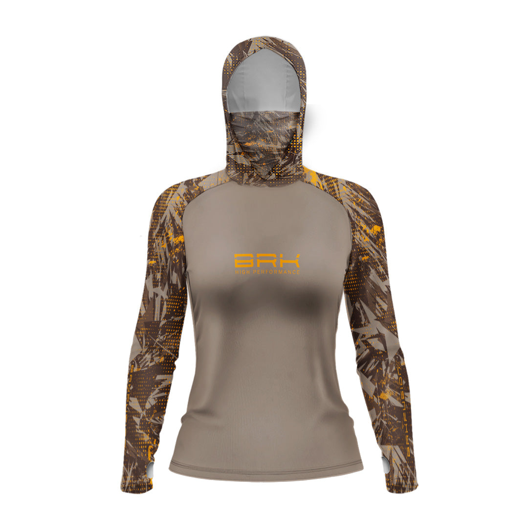 Camisa FusionX Feminina Brk Marine Marrom Claro com Capuz e Proteção UV50+ - Brk Fishing