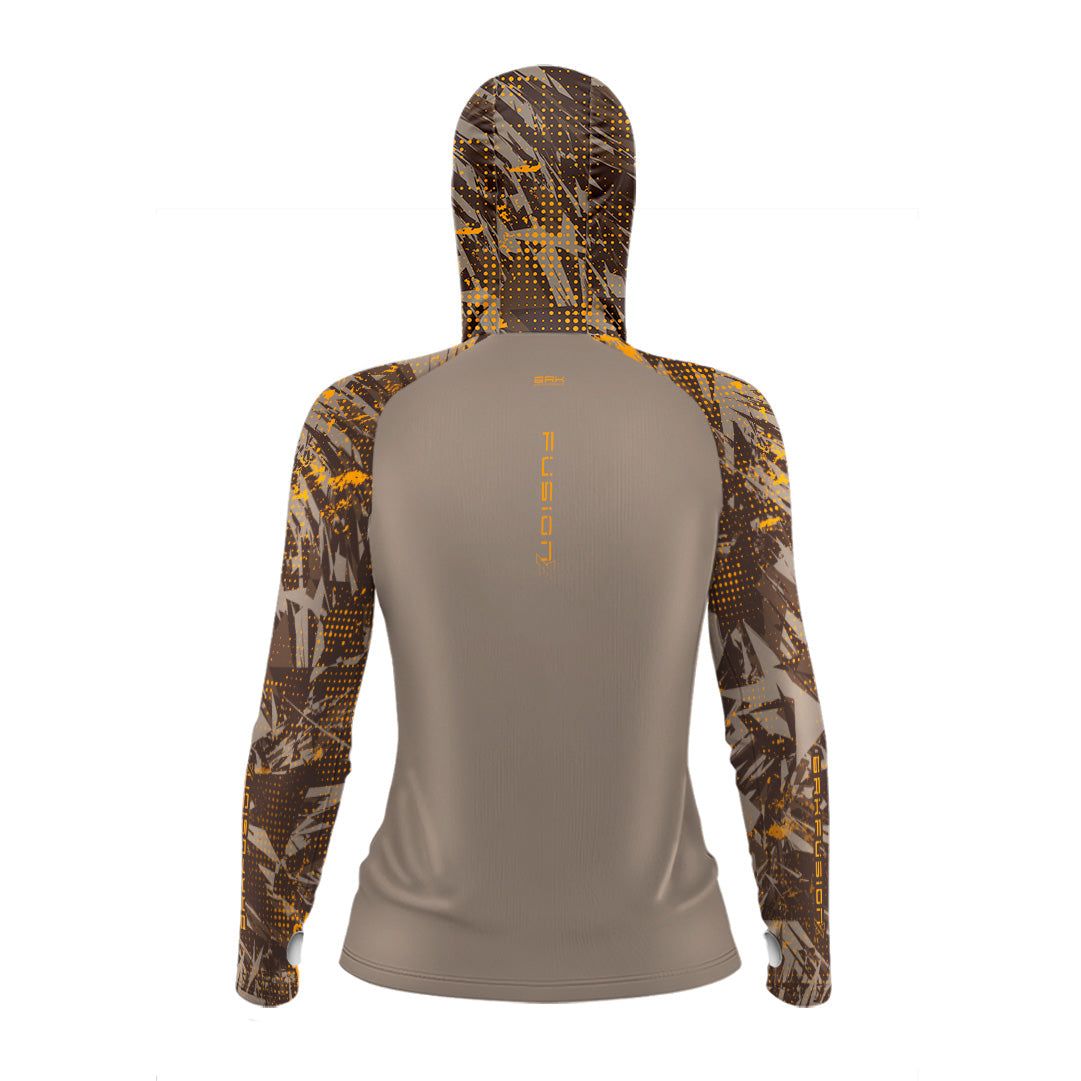 Camisa FusionX Feminina Brk Marine Marrom Claro com Capuz e Proteção UV50+ - Brk Fishing