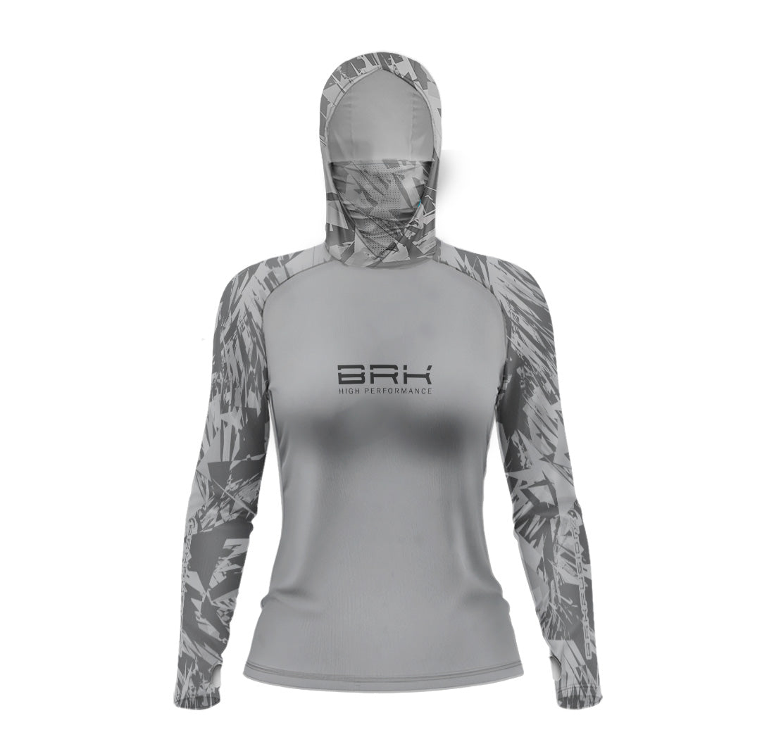 Camisa FusionX Feminina Brk Marine Cinza com Capuz e Proteção UV50+ - Brk Fishing
