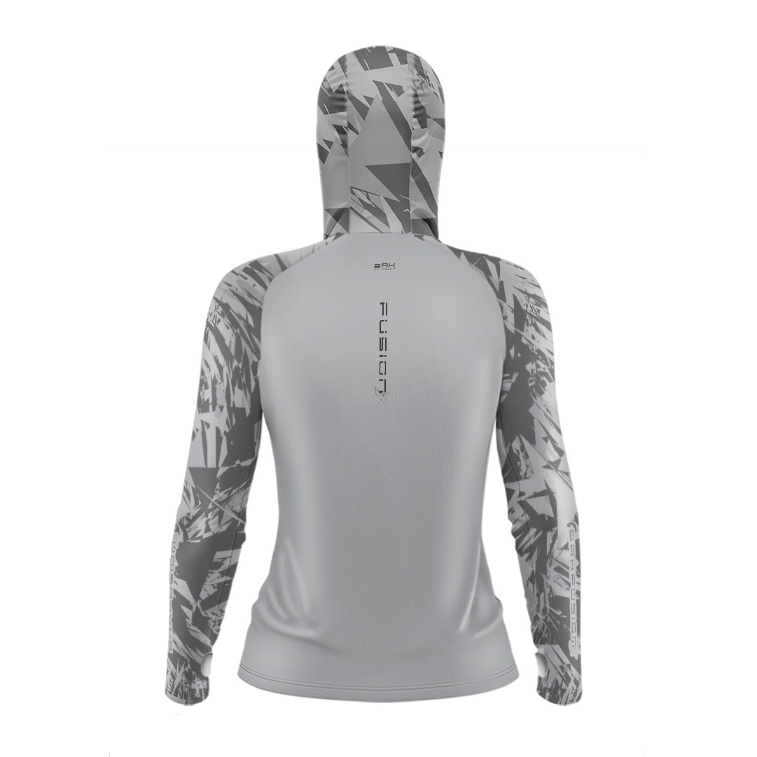 Camisa FusionX Feminina Brk Marine Cinza com Capuz e Proteção UV50+ - Brk Fishing