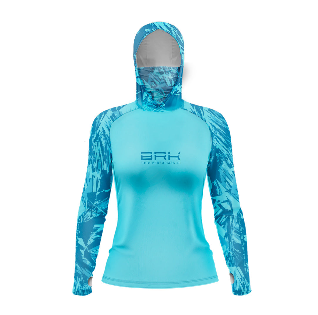 Camisa FusionX Feminina Brk Marine Azul Claro com Capuz e Proteção UV50+ - Brk Fishing