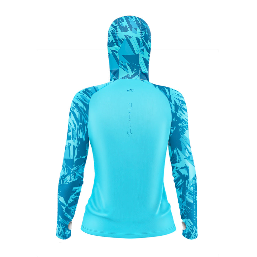 Camisa FusionX Feminina Brk Marine Azul Claro com Capuz e Proteção UV50+ - Brk Fishing