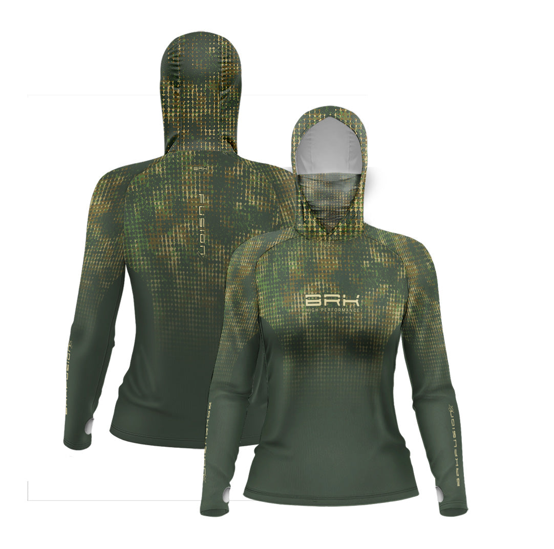 Camisa FusionX Feminina Brk Deep Verde com Capuz e Proteção UV50+ - Brk Fishing