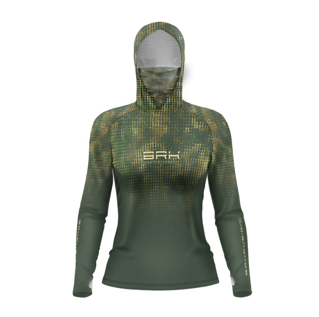 Camisa FusionX Feminina Brk Deep Verde com Capuz e Proteção UV50+ - Brk Fishing