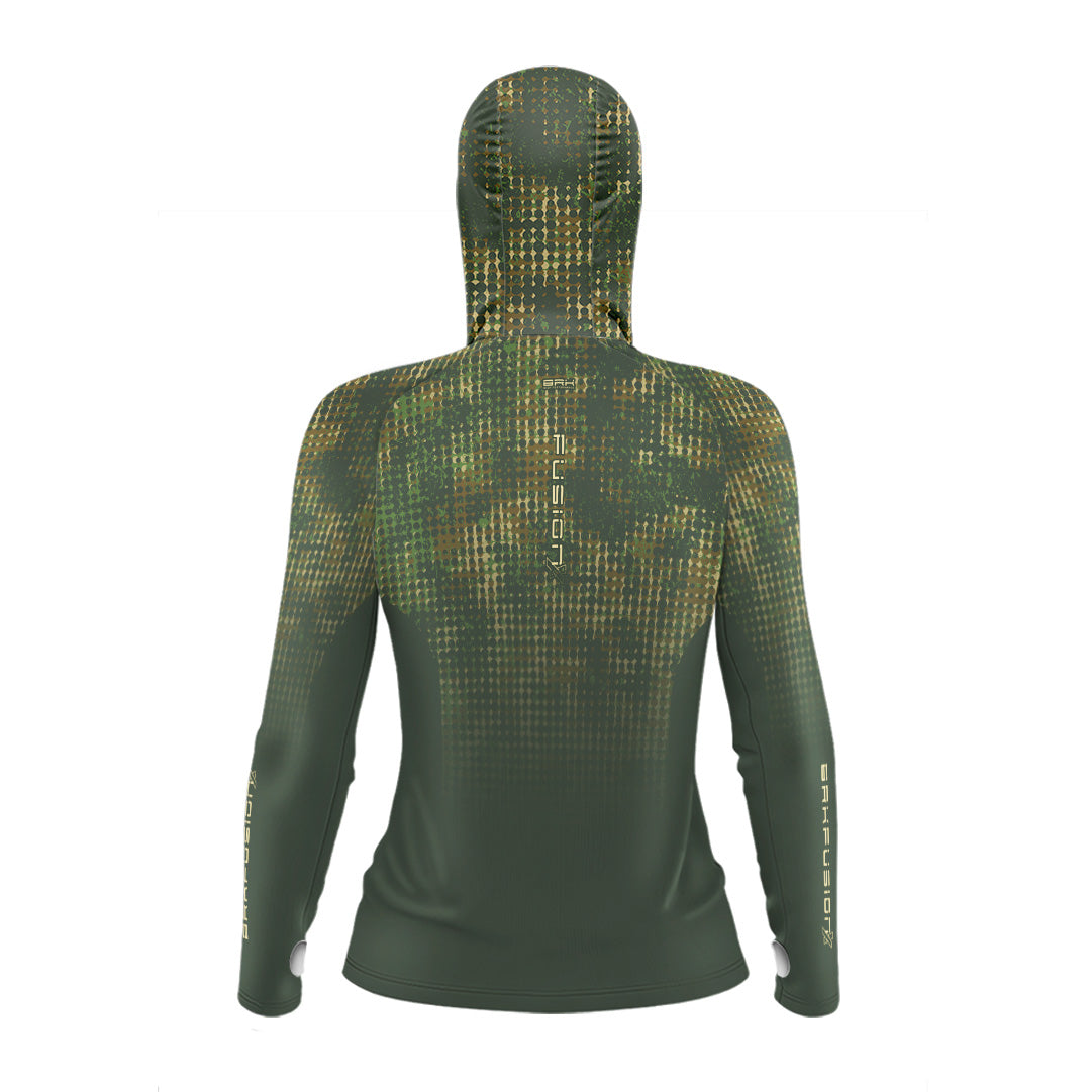 Camisa FusionX Feminina Brk Deep Verde com Capuz e Proteção UV50+ - Brk Fishing