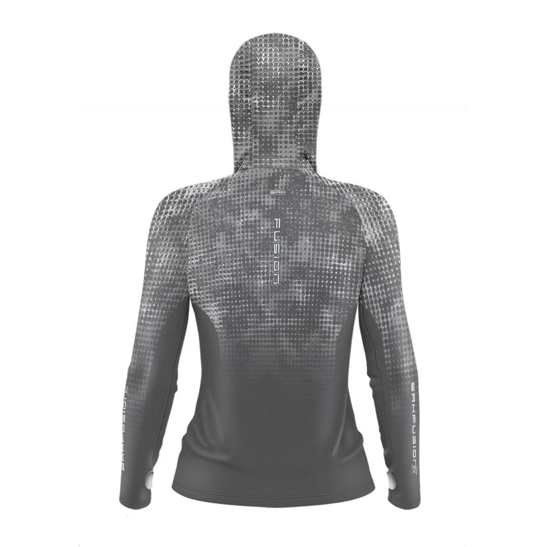 Camisa FusionX Feminina Brk Deep Cinza com Capuz e Proteção UV50+ - Brk Fishing