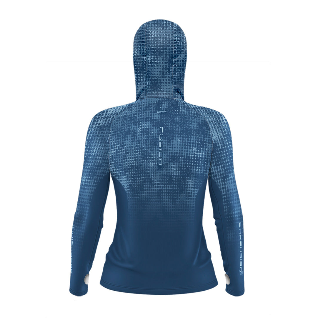 Camisa FusionX Feminina Brk Deep Azul com Capuz e Proteção UV50+ - Brk Fishing