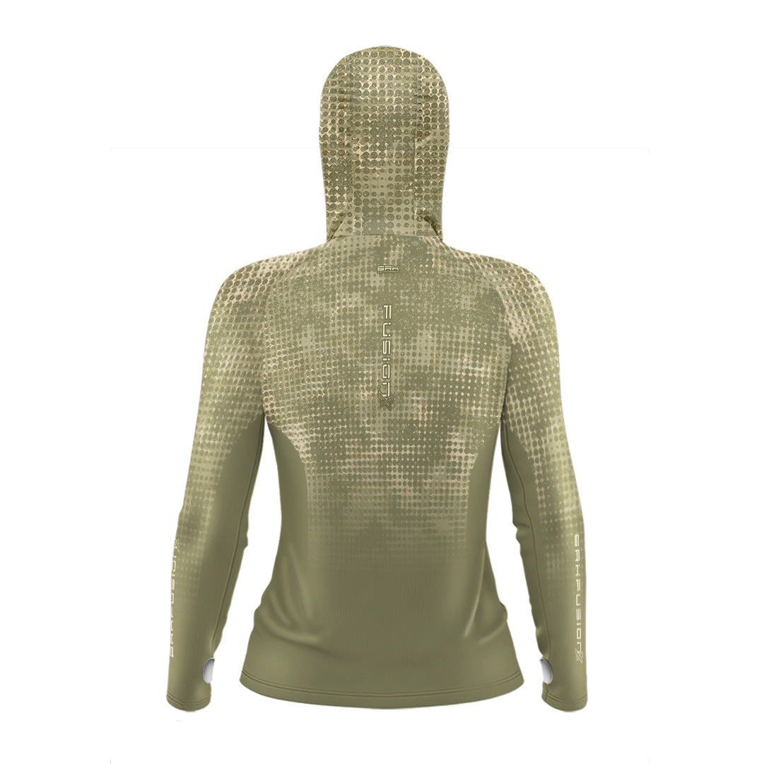 Camisa FusionX Feminina Brk Deep Verde Claro com Capuz e Proteção UV50+ - Brk Fishing