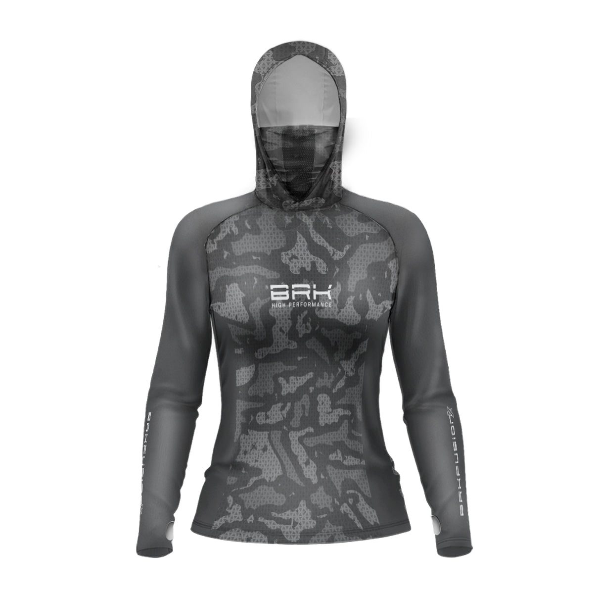 Camisa FusionX Feminina Brk Camo Cinza com Capuz e Proteção UV50+ - Brk Fishing