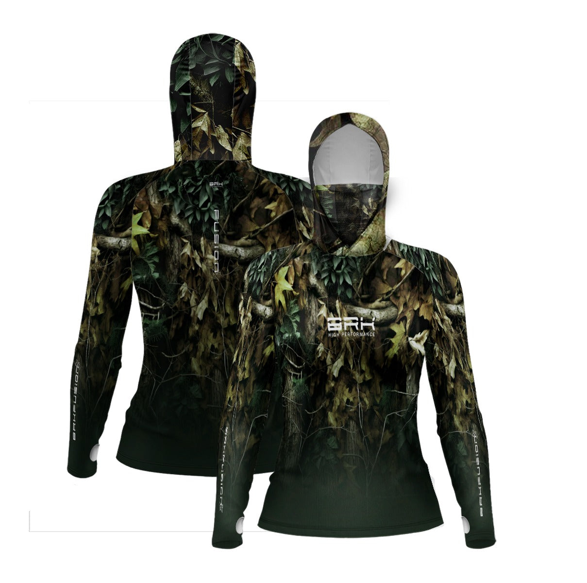 Camisa FusionX Feminina Brk Hunter Verde com Capuz e Proteção UV50+ - Brk Fishing