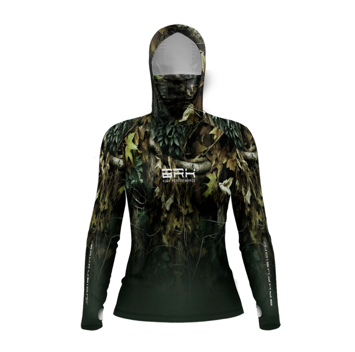Camisa FusionX Feminina Brk Hunter Verde com Capuz e Proteção UV50+ - Brk Fishing