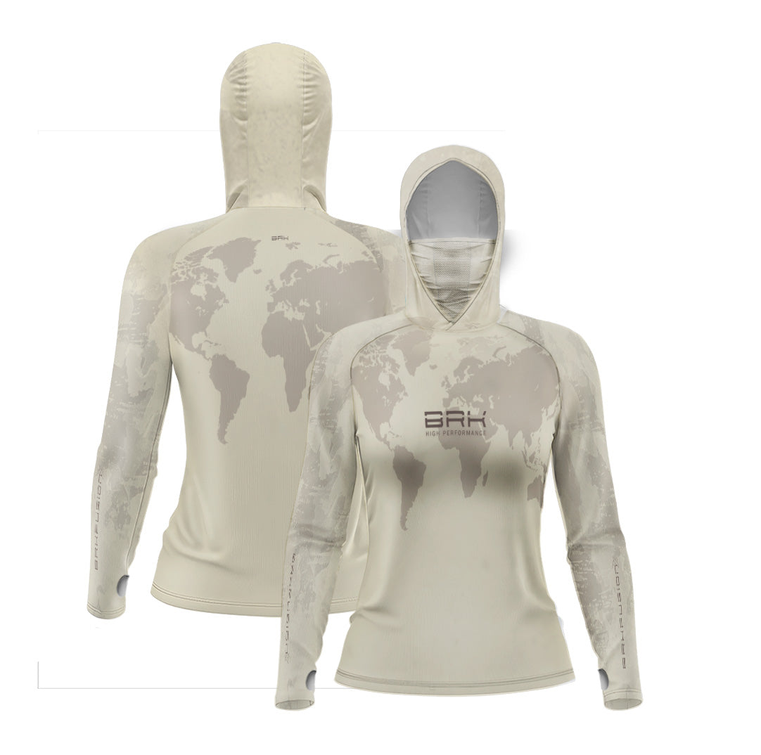 Camisa FusionX Feminina Brk Discovery Areia com Capuz e Proteção UV50+ - Brk Fishing