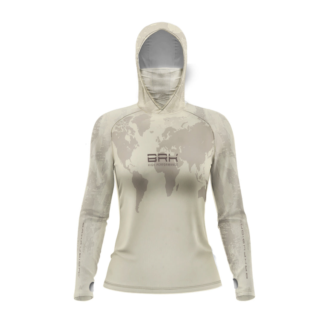 Camisa FusionX Feminina Brk Discovery Areia com Capuz e Proteção UV50+ - Brk Fishing