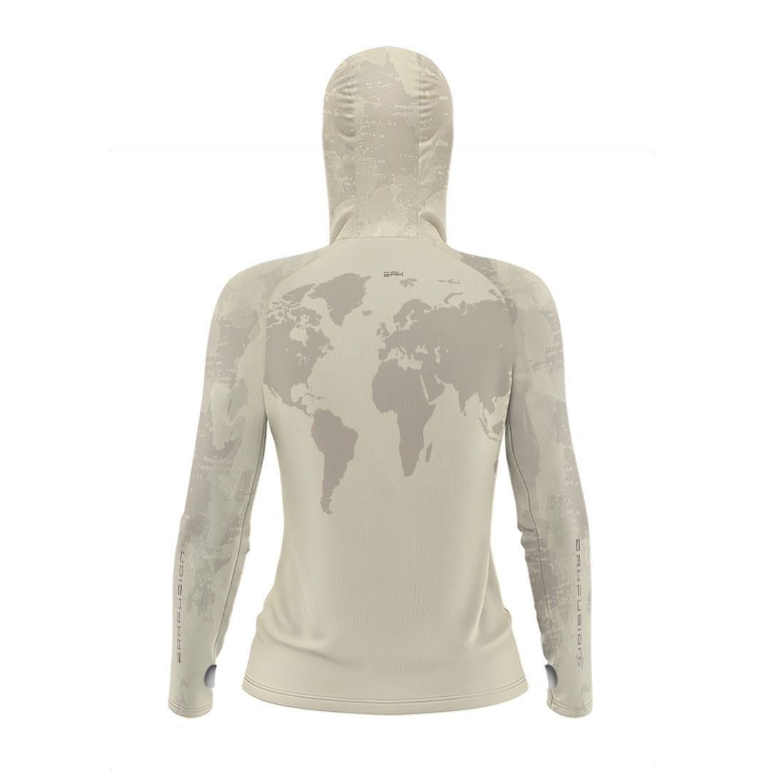 Camisa FusionX Feminina Brk Discovery Areia com Capuz e Proteção UV50+ - Brk Fishing