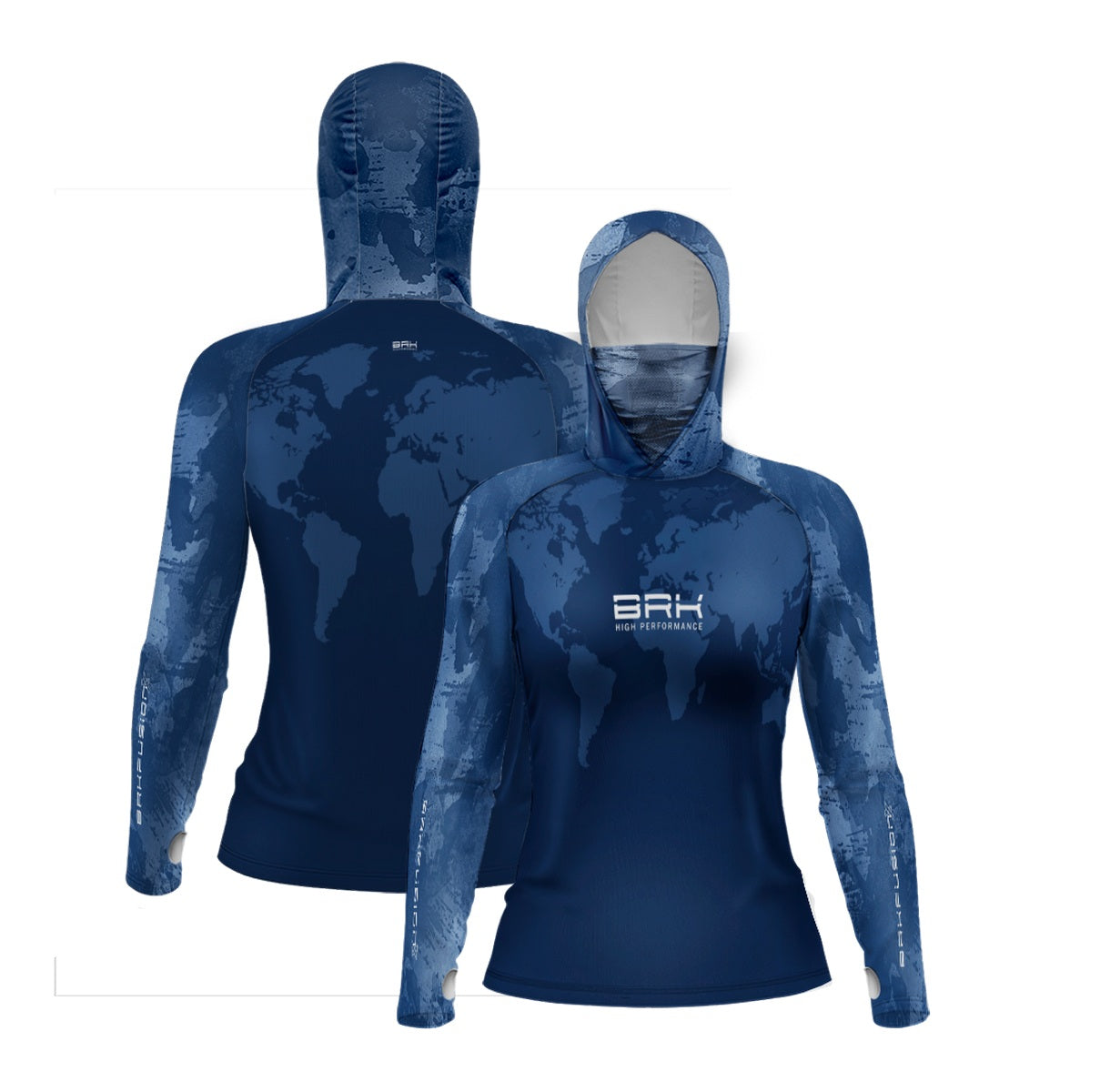 Camisa FusionX Feminina Brk Discovery Azul com Capuz e Proteção UV50+ - Brk Fishing