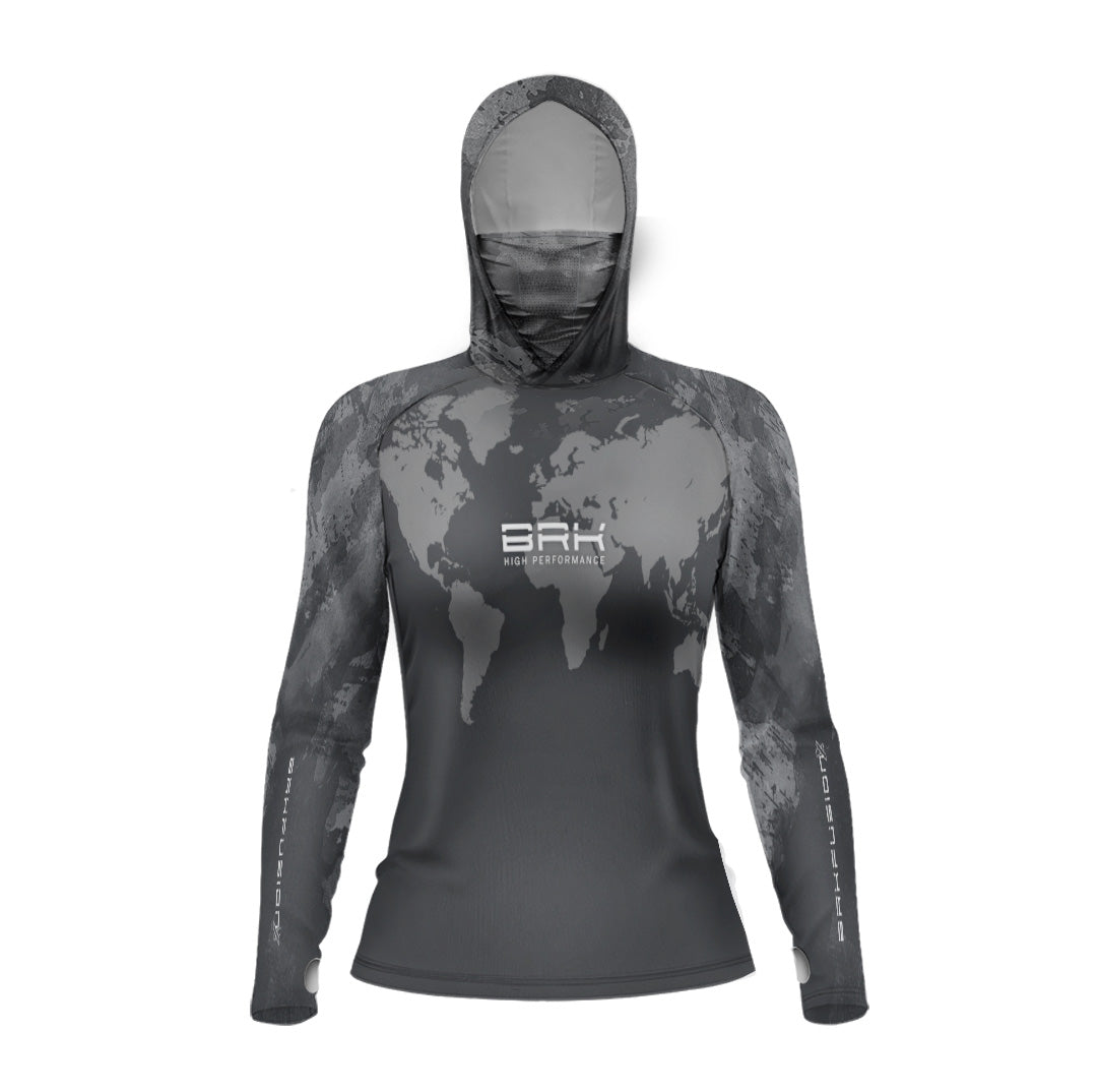 Camisa FusionX Feminina Brk Discovery Cinza com Capuz e Proteção UV50+ - Brk Fishing