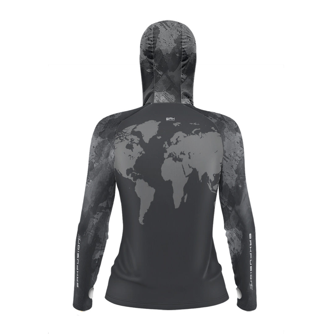 Camisa FusionX Feminina Brk Discovery Cinza com Capuz e Proteção UV50+ - Brk Fishing