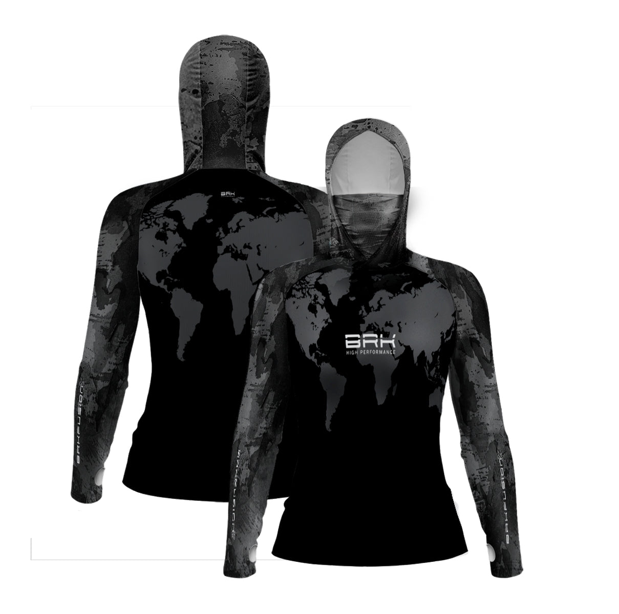 Camisa FusionX Feminina Brk Discovery Cinza e Preta com Capuz e Proteção UV50+ - Brk Fishing
