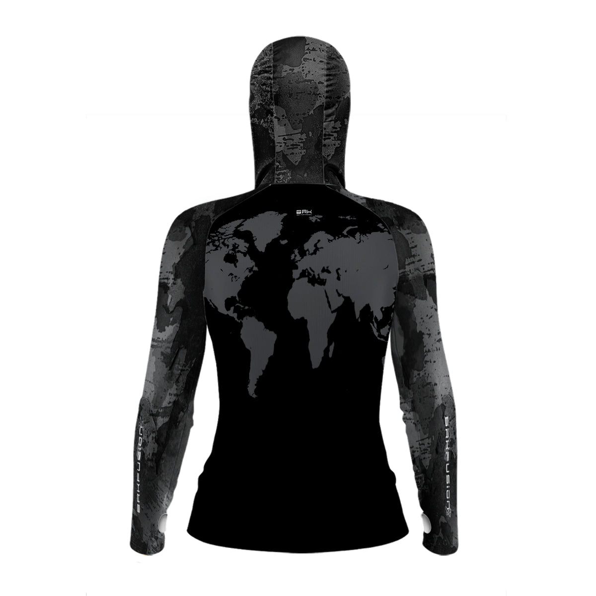 Camisa FusionX Feminina Brk Discovery Cinza e Preta com Capuz e Proteção UV50+ Brk Fishing