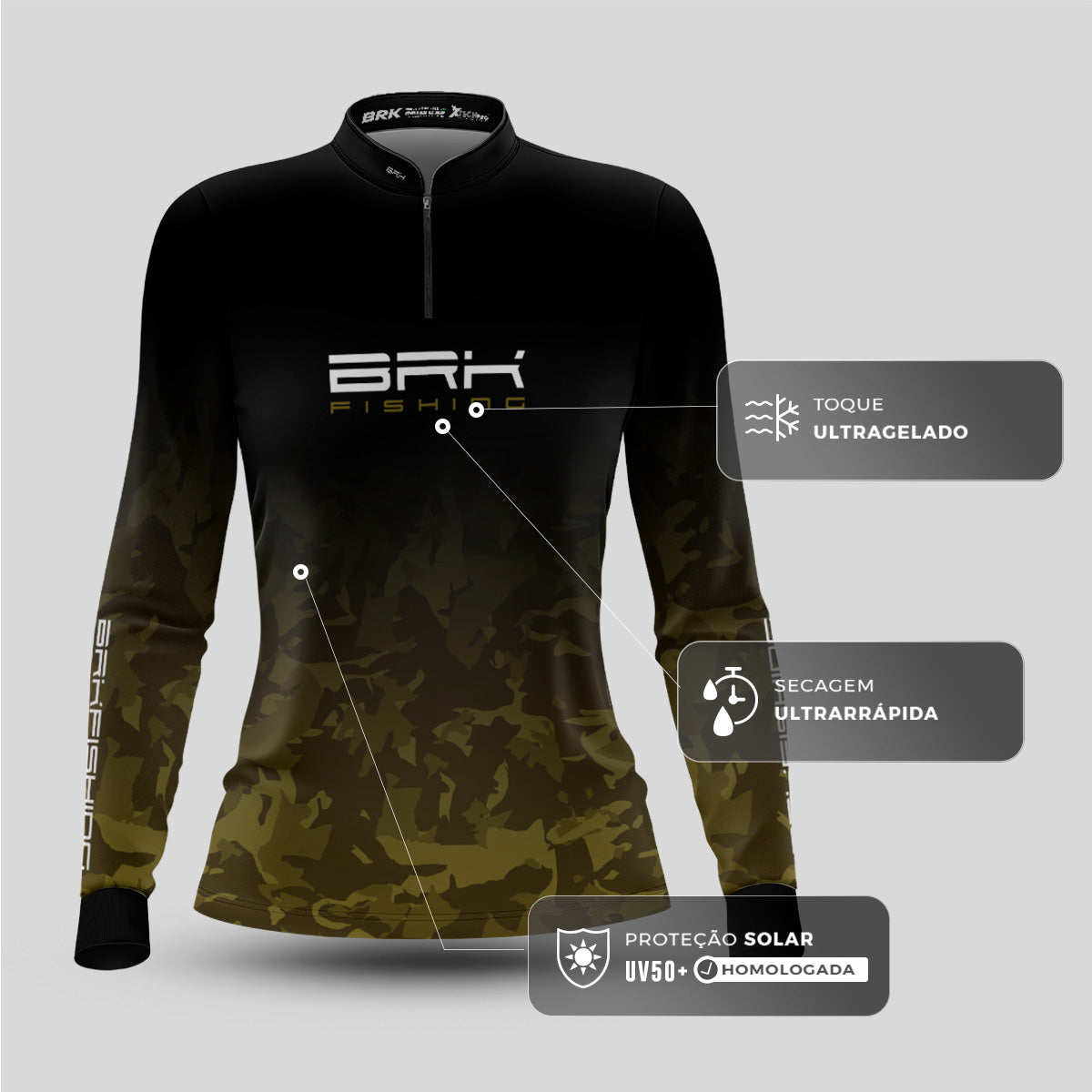 Camisa Feminina de Pesca Brk Preta Em Busca Do Gigante com UV50+ - Brk Fishing