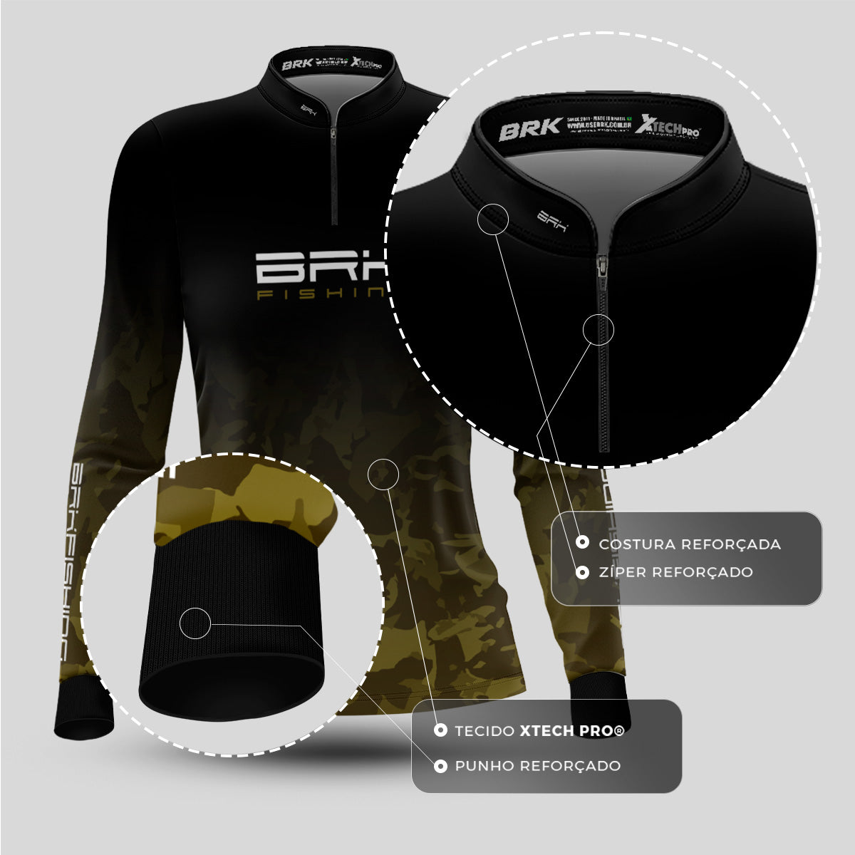 Camisa Feminina de Pesca Brk Preta Em Busca Do Gigante com UV50+ - Brk Fishing