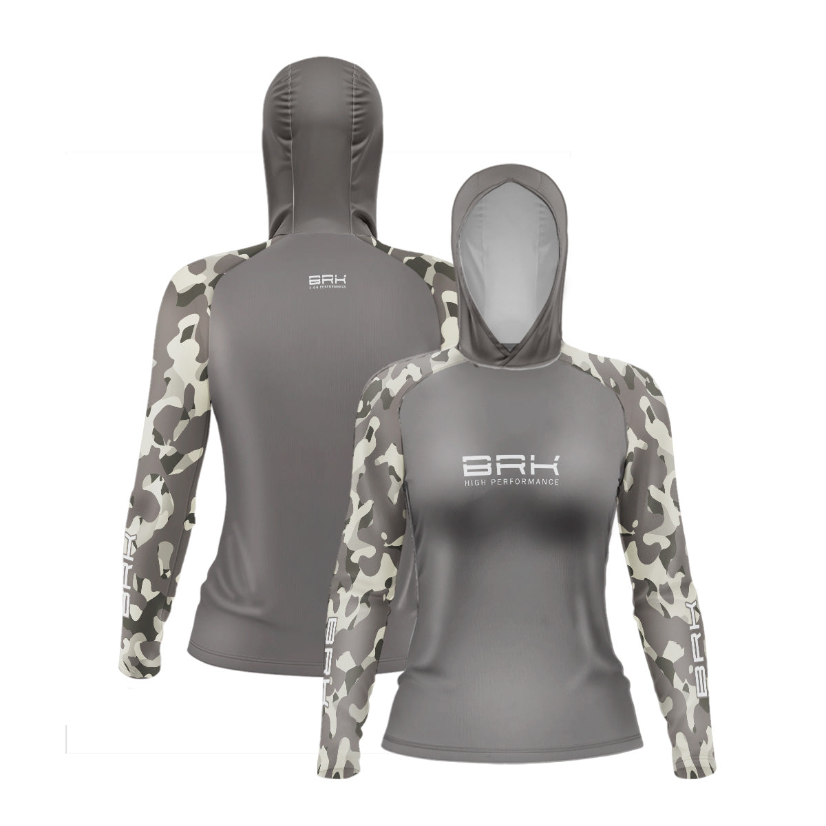 Camisa com Capuz Feminina Brk Camuflada Cinza Verde com Proteção Solar UV50+ - Brk Fishing