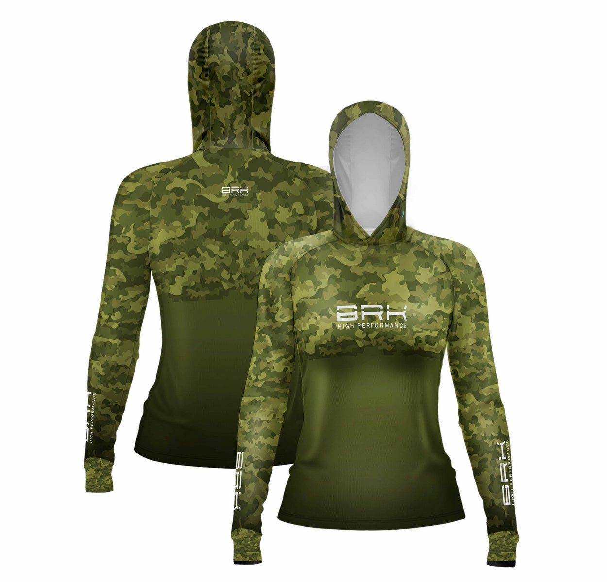Camisa com Capuz Feminino Brk Camuflada Verde 2 com Proteção Solar UV50+ - Brk Fishing