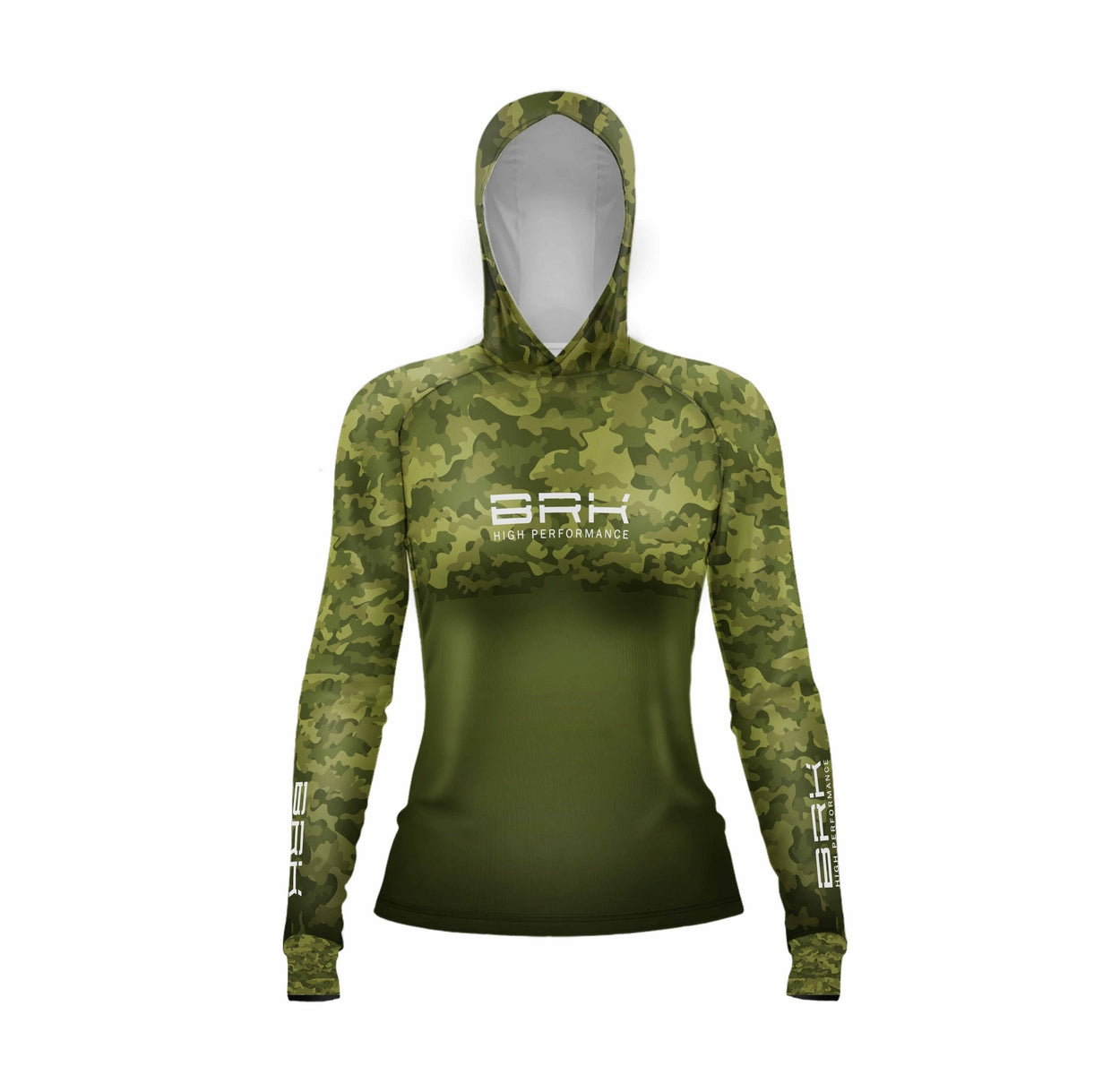 Camisa com Capuz Feminino Brk Camuflada Verde 2 com Proteção Solar UV50+ - Brk Fishing