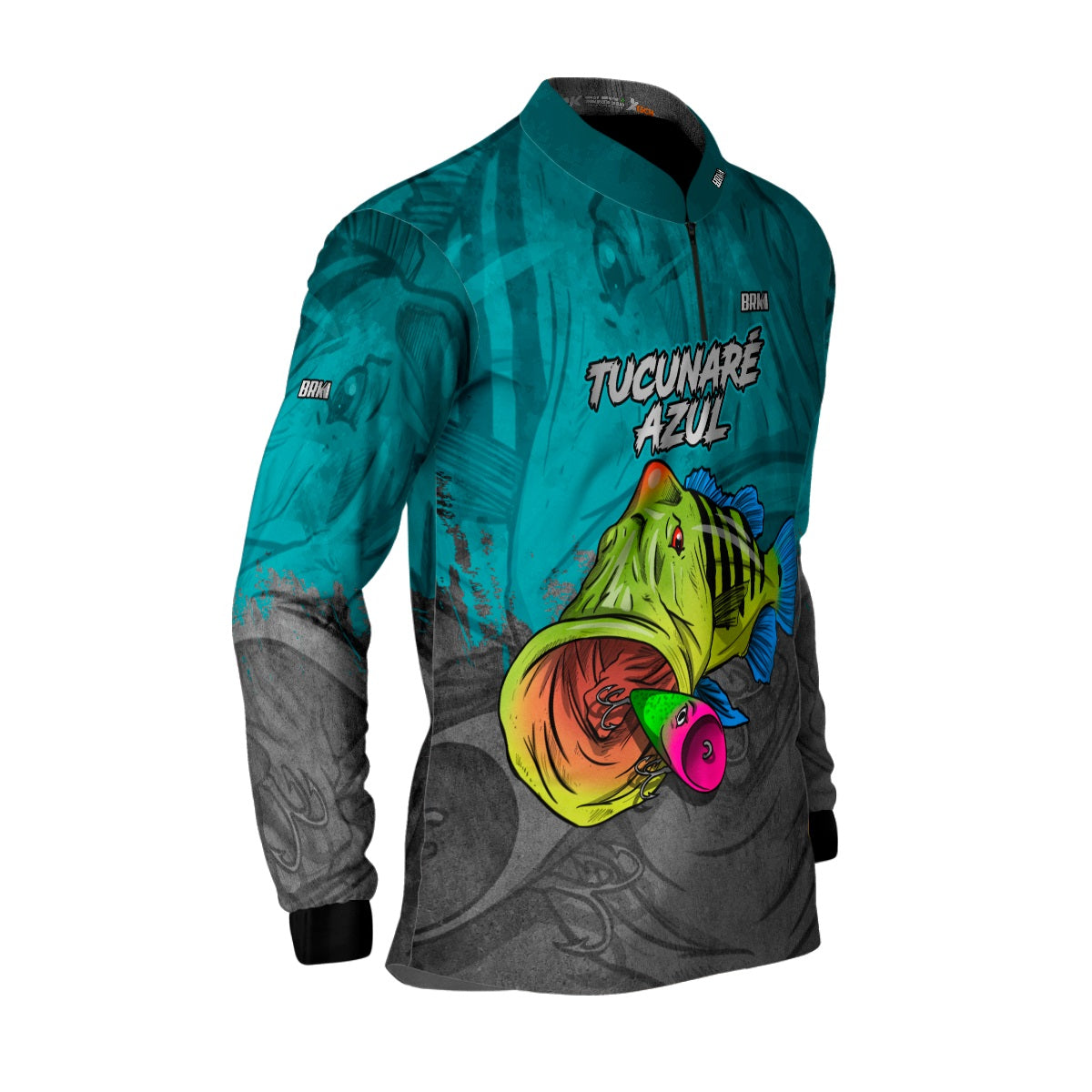 Camisa de Pesca Brk Tucunaré Azul Cinza com Proteção UV50+ - Brk Fishing