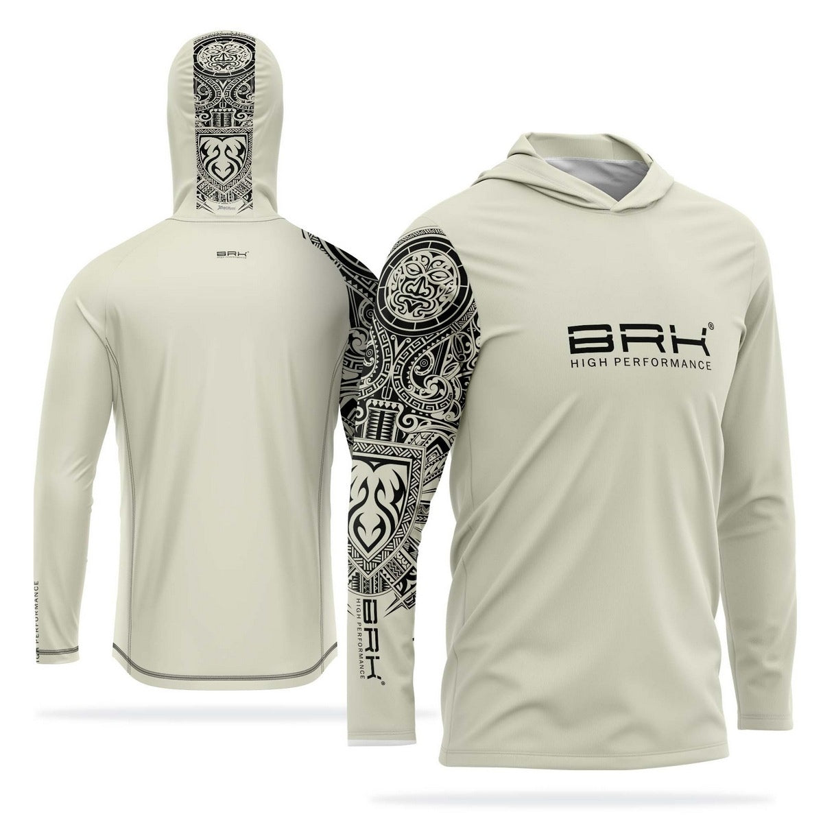 Camisa de Pesca com Capuz Brk Maori Bege com Proteção Solar UV50+ Brk Fishing