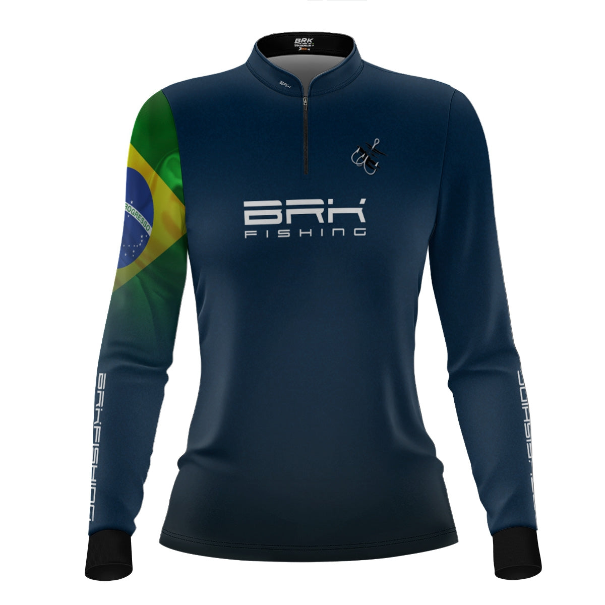 Camisa de Pesca Feminina Brk Azul Bandeira do Brasil Garateia com Proteção UV50+ - Brk Fishing