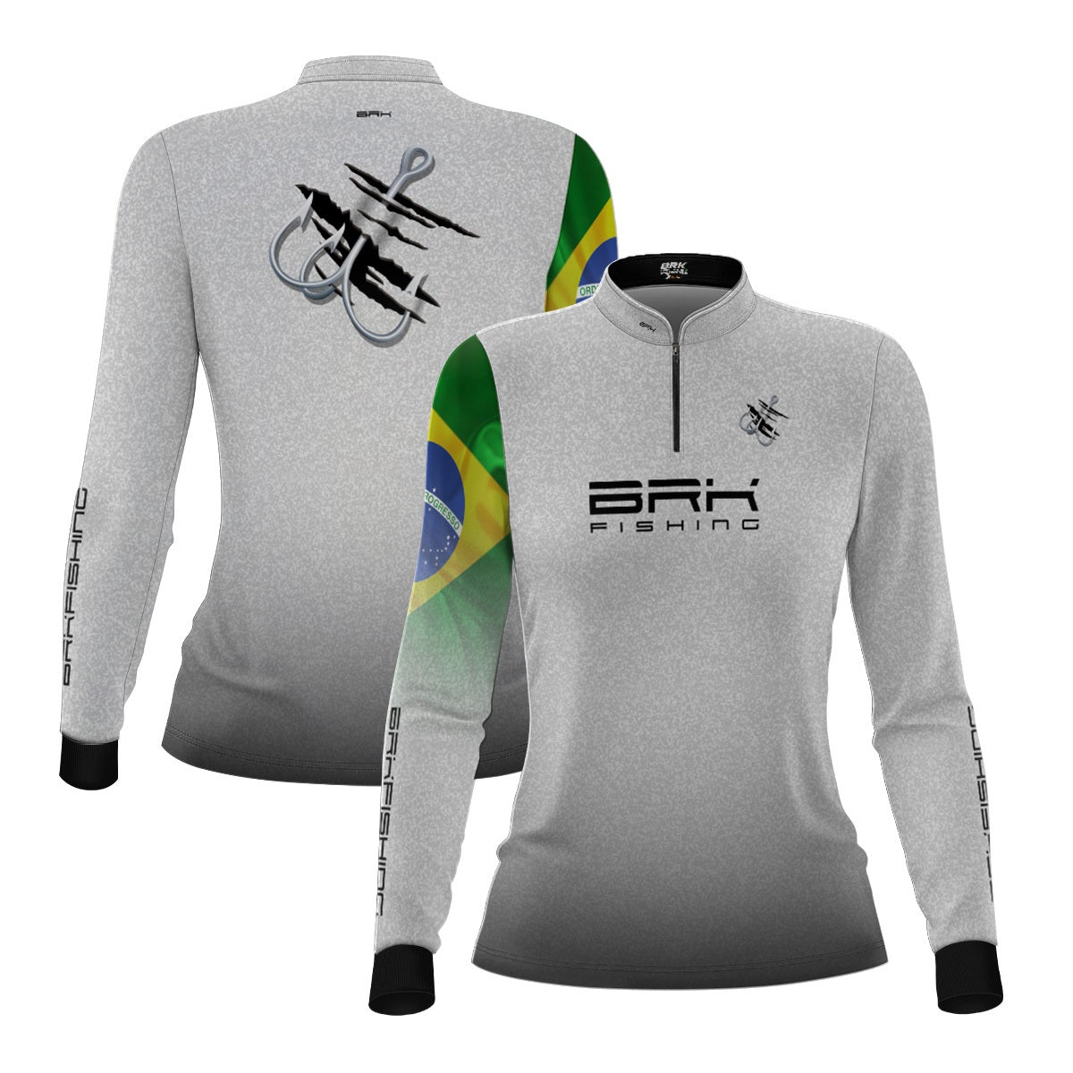 Camisa de Pesca Feminina Brk Branca Bandeira do Brasil Garateia com Proteção UV50+ - Brk Fishing