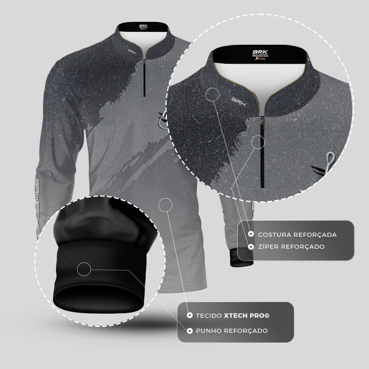 Camisa de Pesca Brk Cinza Grafismo Garateia com Proteção UV50+ - Brk Fishing