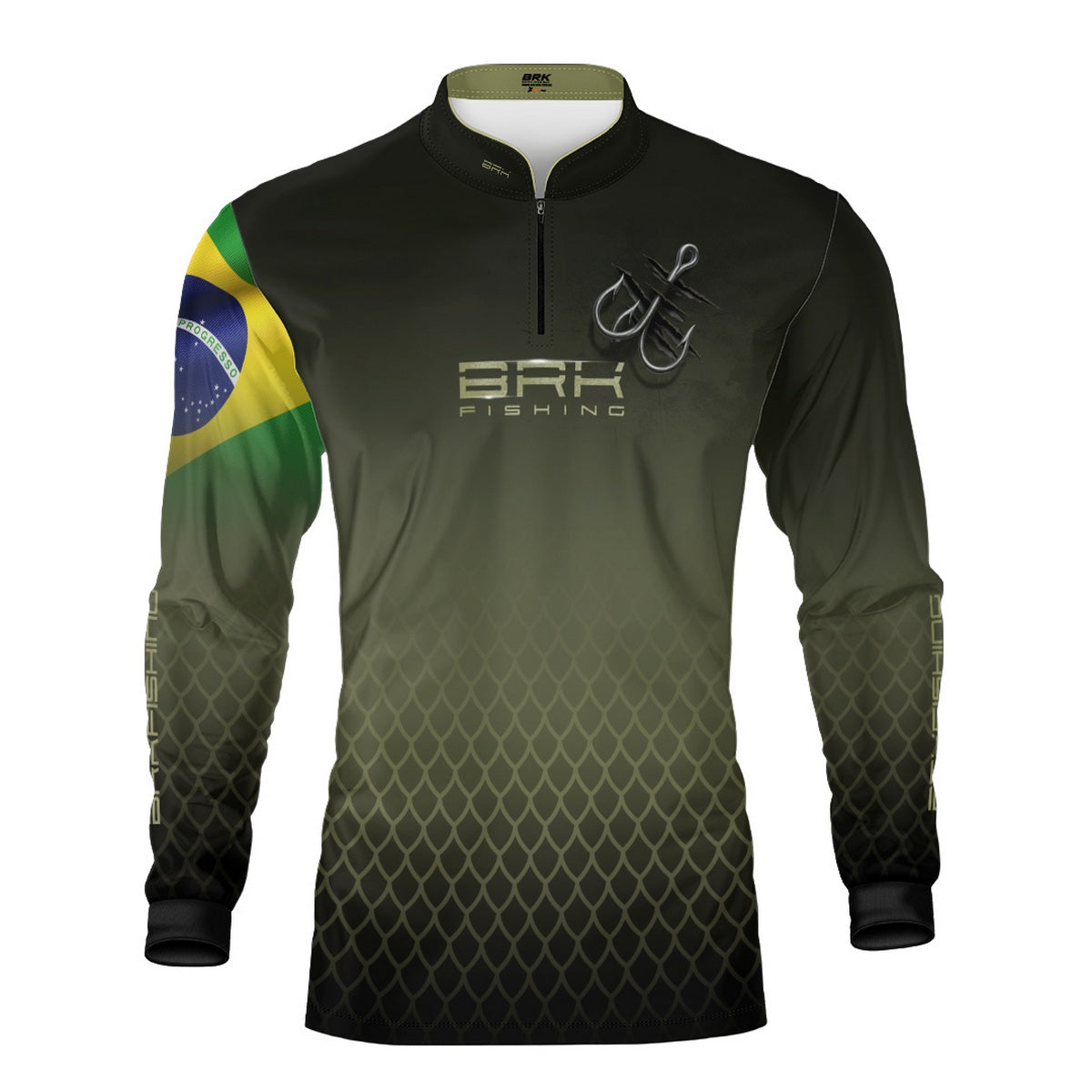 Camisa de Pesca Brk Verde Escamas Bandeira do Brasil Garateia com Proteção UV50+ - Brk Fishing