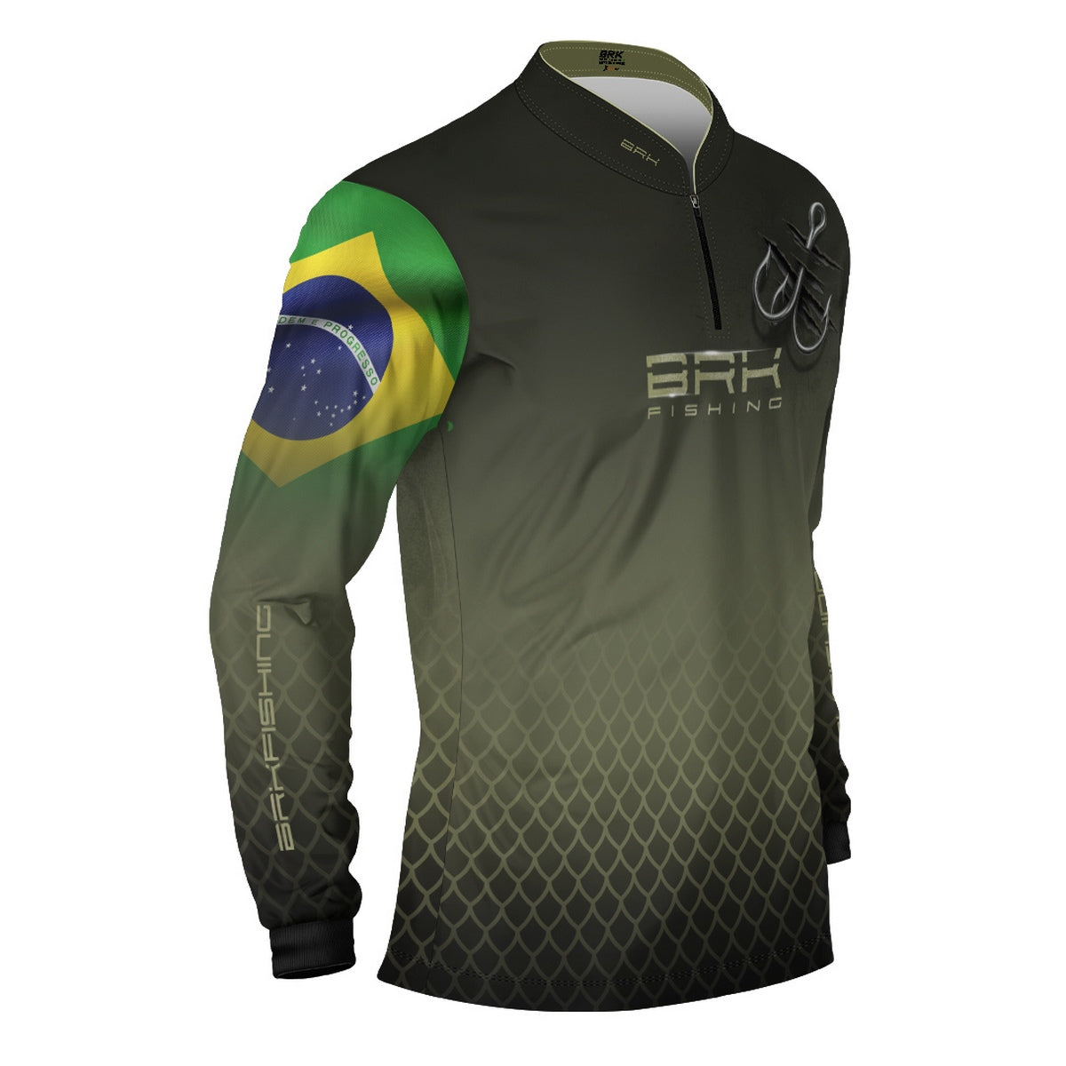 Camisa de Pesca Brk Verde Escamas Bandeira do Brasil Garateia com Proteção UV50+ - Brk Fishing