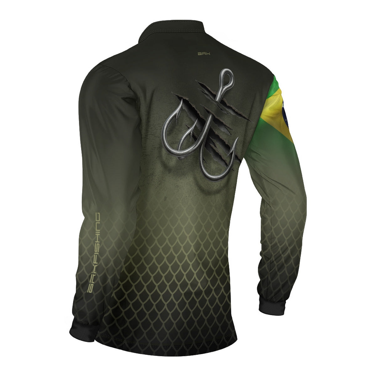 Camisa de Pesca Brk Verde Escamas Bandeira do Brasil Garateia com Proteção UV50+ - Brk Fishing
