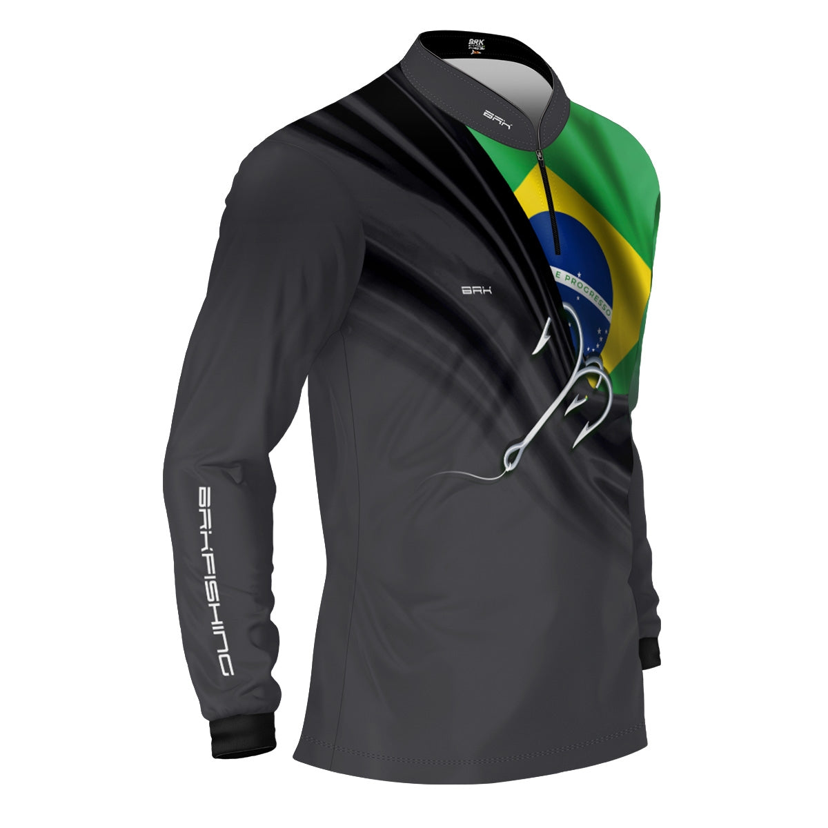 Camisa de Pesca Brk Cinza Bandeira do Brasil Garateia com Proteção UV50+
