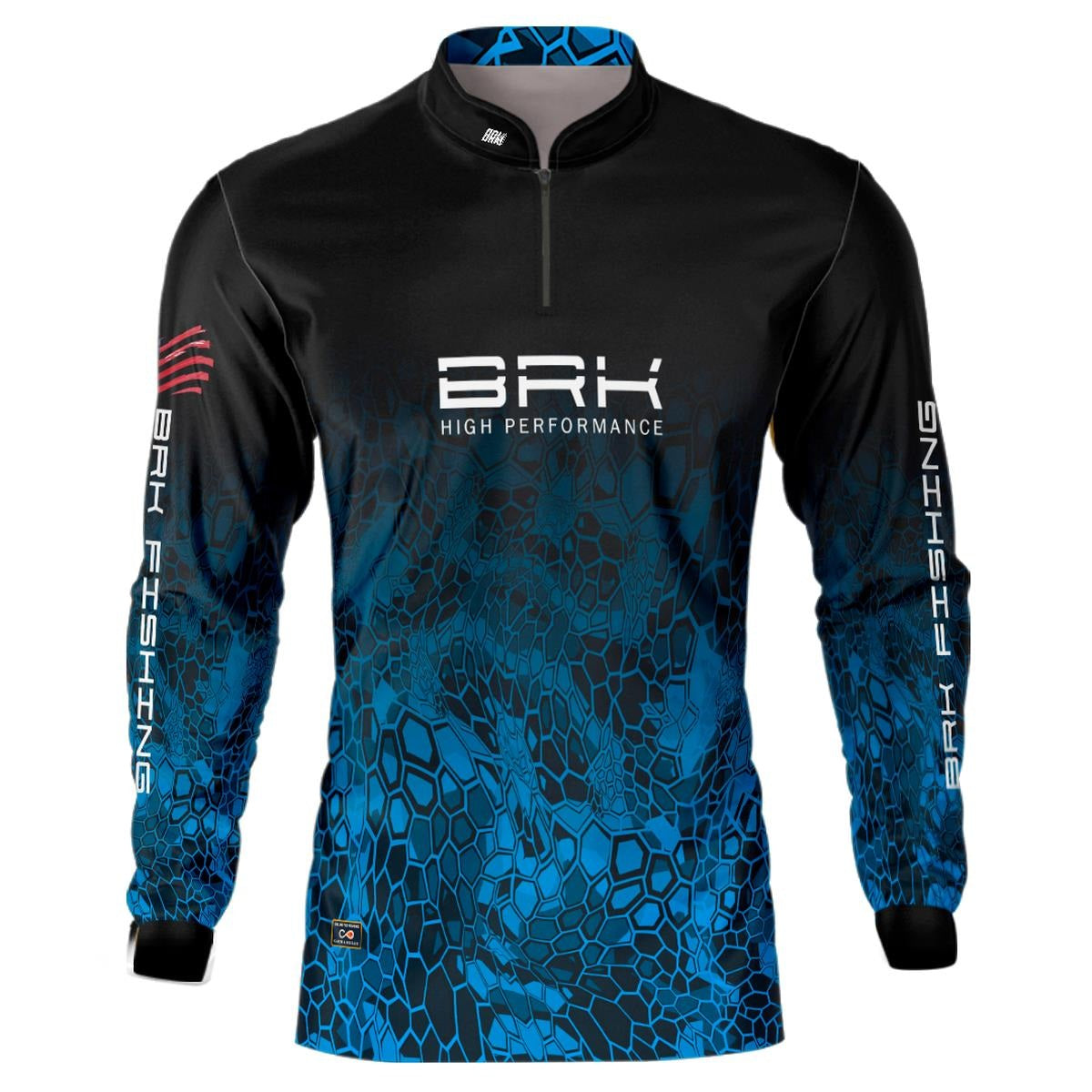 Camisa de Pesca Brk Criptek Preto e Azul com Proteção Solar UV50+ - Brk Fishing