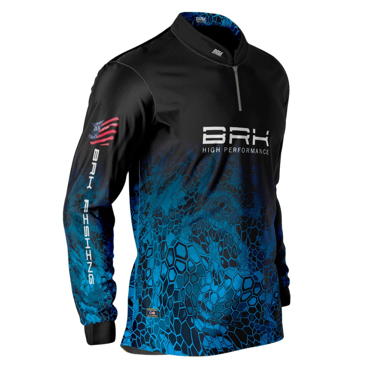Camisa de Pesca Brk Criptek Preto e Azul com Proteção Solar UV50+ - Brk Fishing