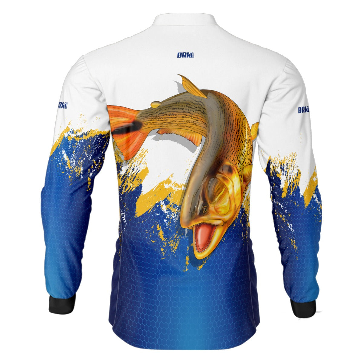 Camisa de Pesca Brk Azul e Amarelo Peixe Dourado com UV50+ - Brk Fishing