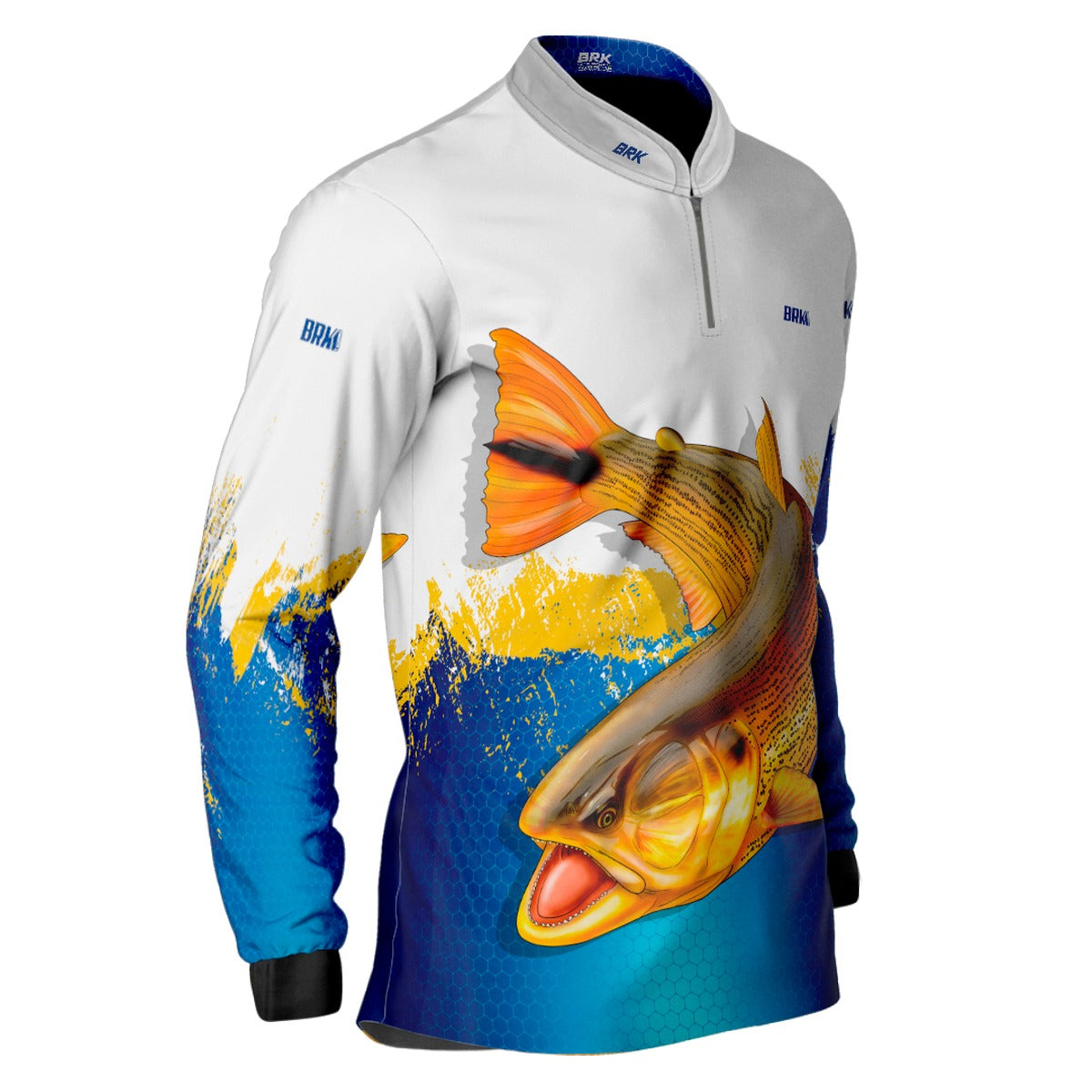 Camisa de Pesca Brk Azul e Amarelo Peixe Dourado com UV50+ - Brk Fishing