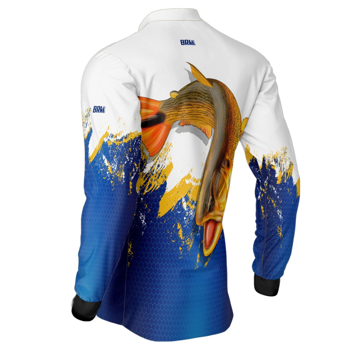Camisa de Pesca Brk Azul e Amarelo Peixe Dourado com UV50+ - Brk Fishing