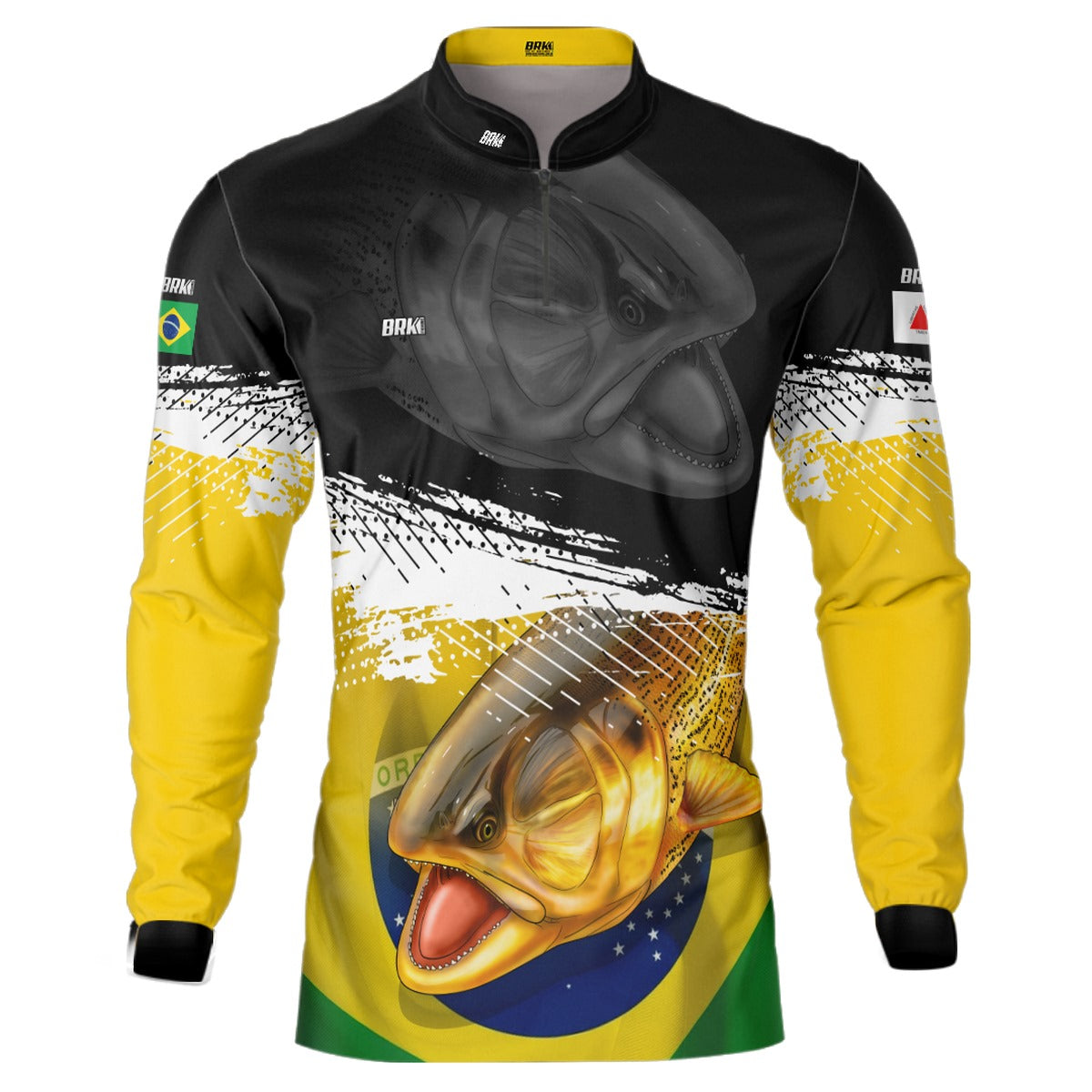 Camisa de Pesca Brk Preta e Amarela Peixe Dourado com UV50+ - Brk Fishing