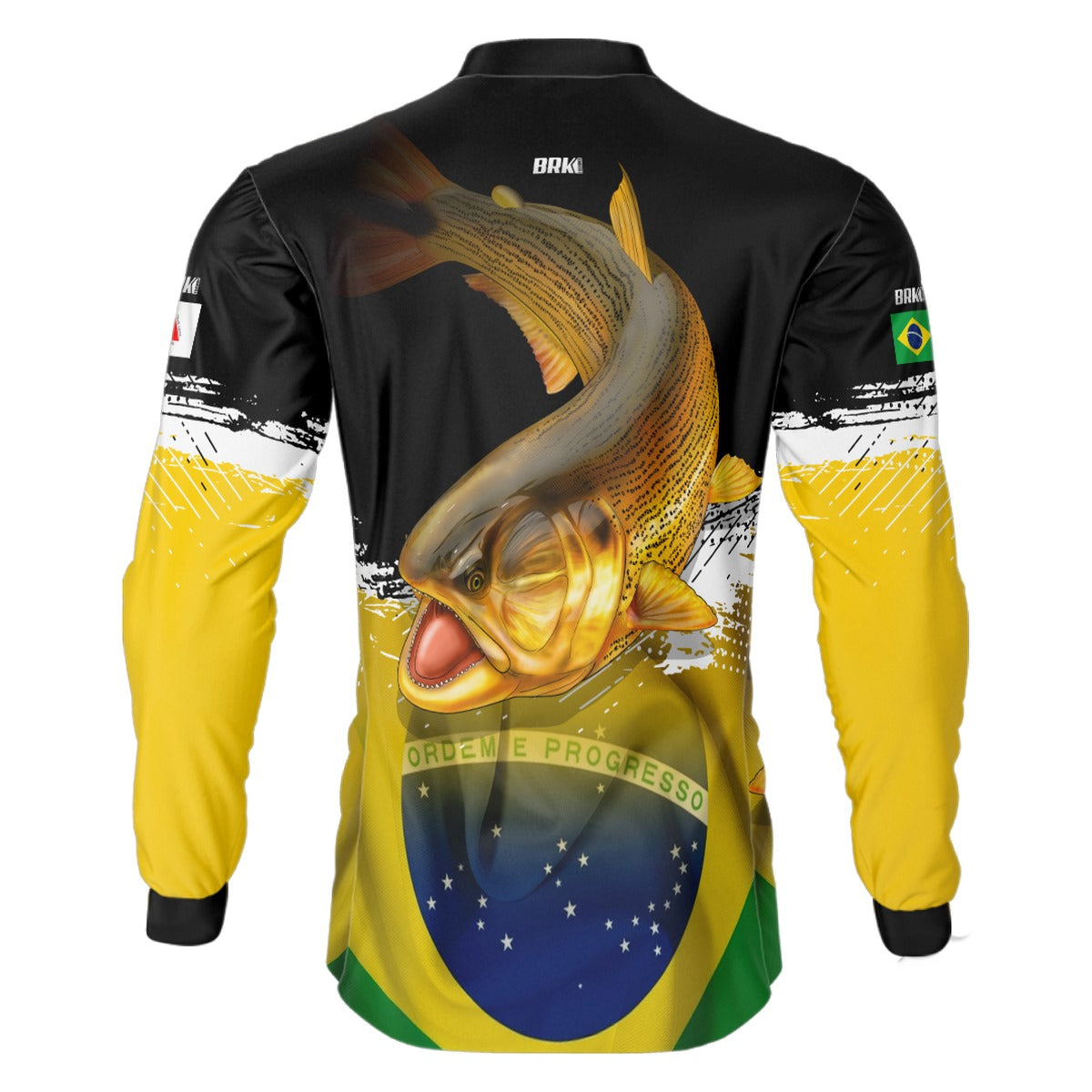 Camisa de Pesca Brk Preta e Amarela Peixe Dourado com UV50+ - Brk Fishing