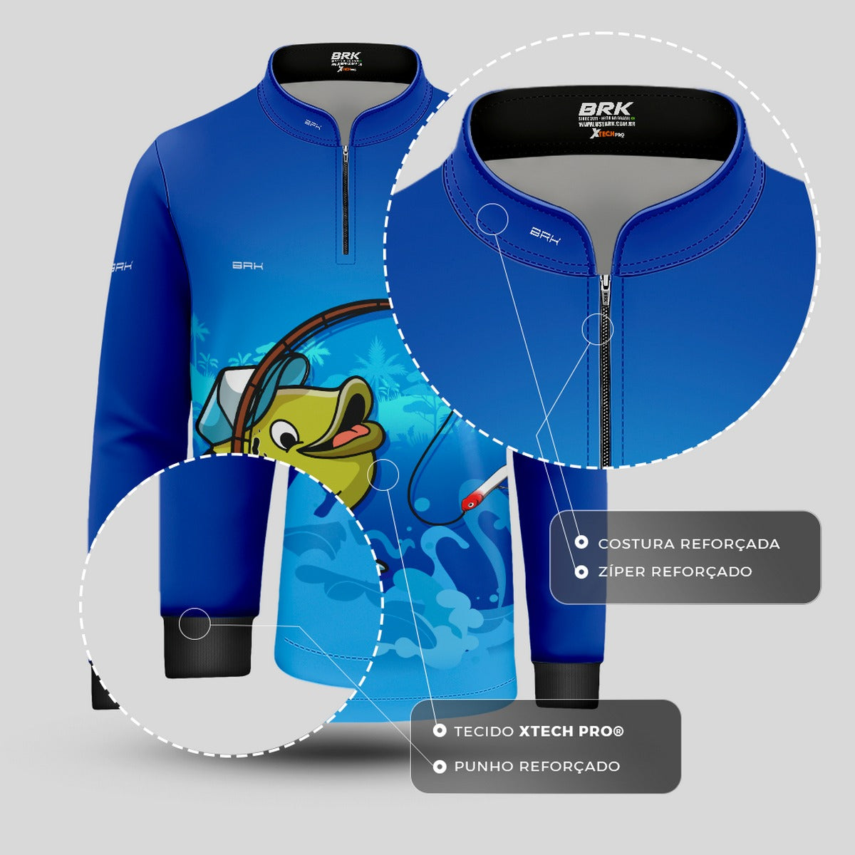 Camisa de Pesca Infantil Brk Tucunaré Azul com UV50 + - Brk Fishing