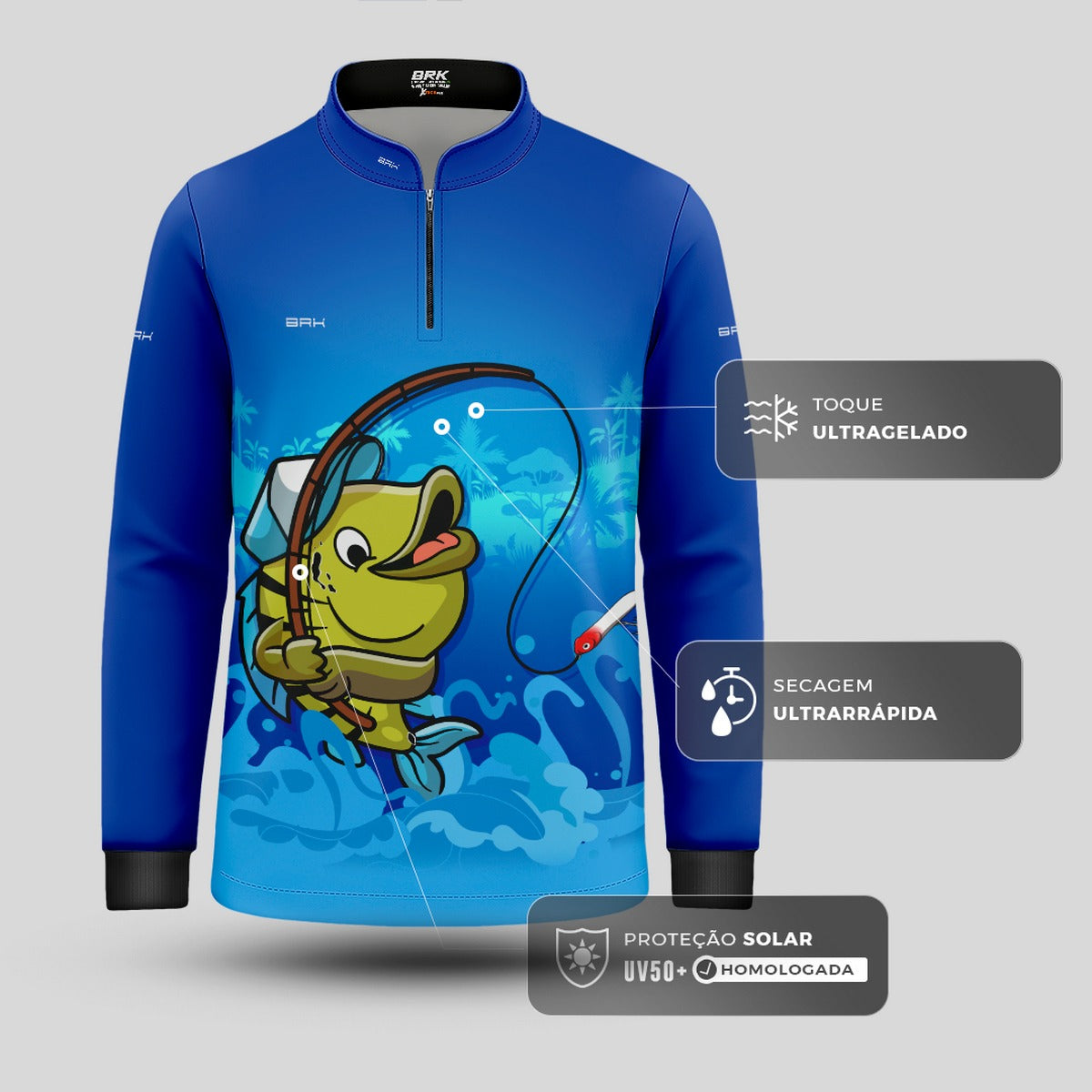 Camisa de Pesca Infantil Brk Tucunaré Azul com UV50 + - Brk Fishing