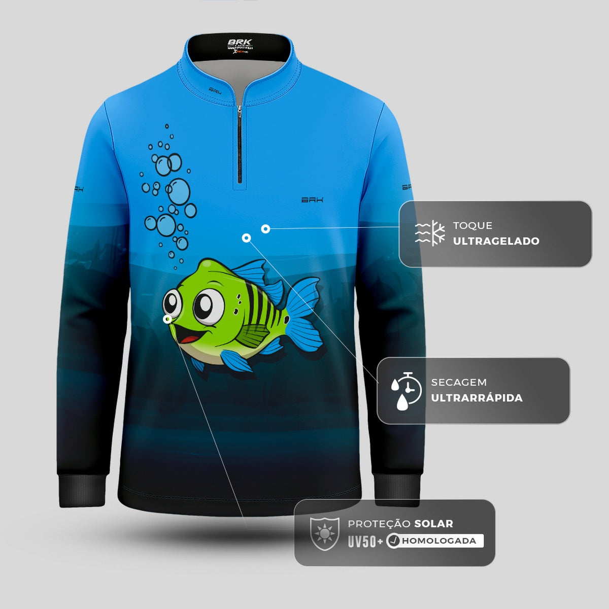 Camisa de Pesca Infantil Brk Tucuna Azul com UV50 + - Brk Fishing