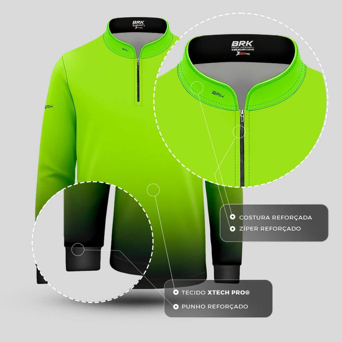 Camisa de Pesca Infantil Brk Verde Limão com UV50 + - Brk Fishing